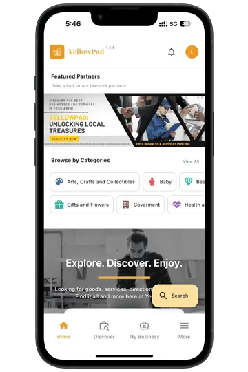 Yellowpad Local Business Mobile App Mockup